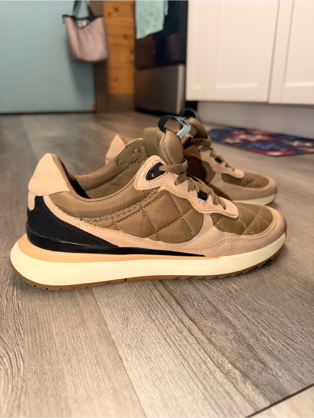 Zara Quilted Tan, Cream & Black Women's Sneakers